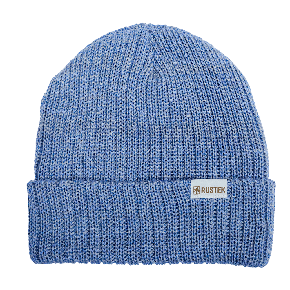 Rustek Double Rib 100% Merino Wool Beanie | Baby Blue/Gray Melange