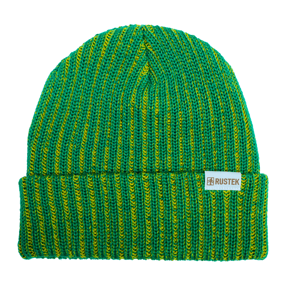 Rustek Double Rib 100% Merino Wool Beanie | Green/Yellow
