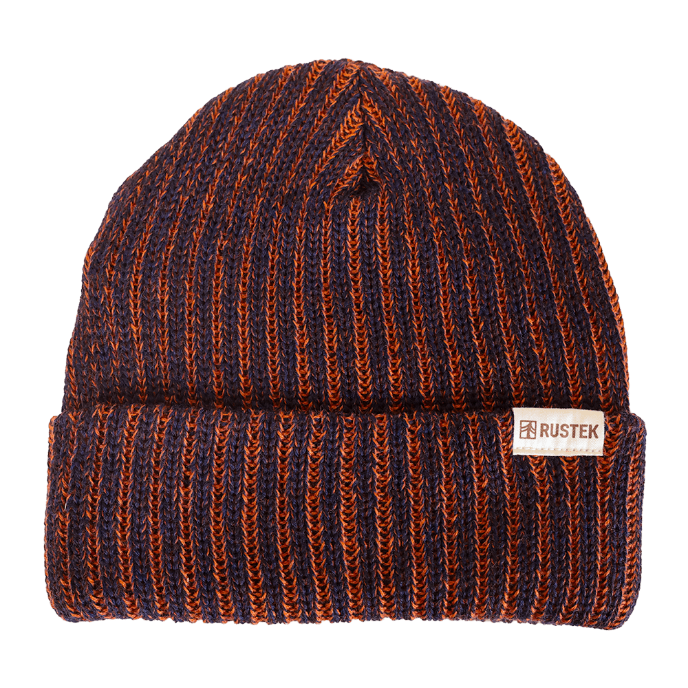 Rustek Double Rib 100% Merino Wool Beanie | Orange/Navy