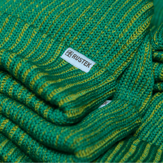 Rustek Double Rib 100% Merino Wool Beanie | Green/Yellow