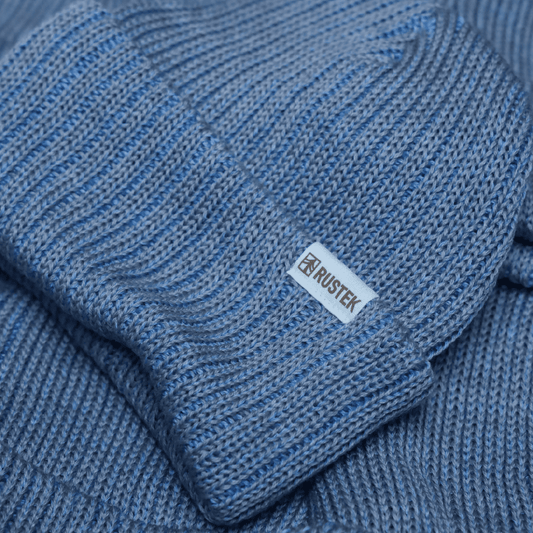 Rustek Double Rib 100% Merino Wool Beanie | Baby Blue/Gray Melange