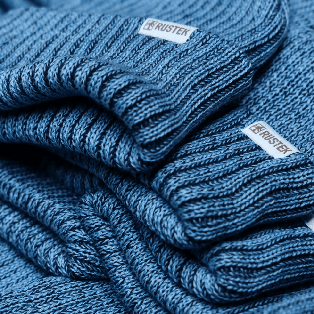 Rustek Double Rib 100% Merino Wool Beanie | Aqua/Charcoal