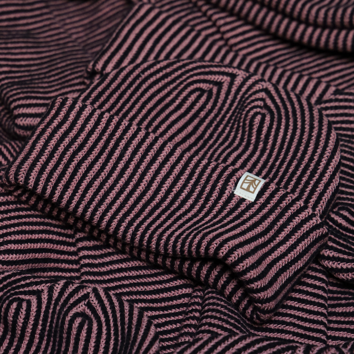 Rustek Recycled Cotton Stripe Beanie | Black/Dusty Pink