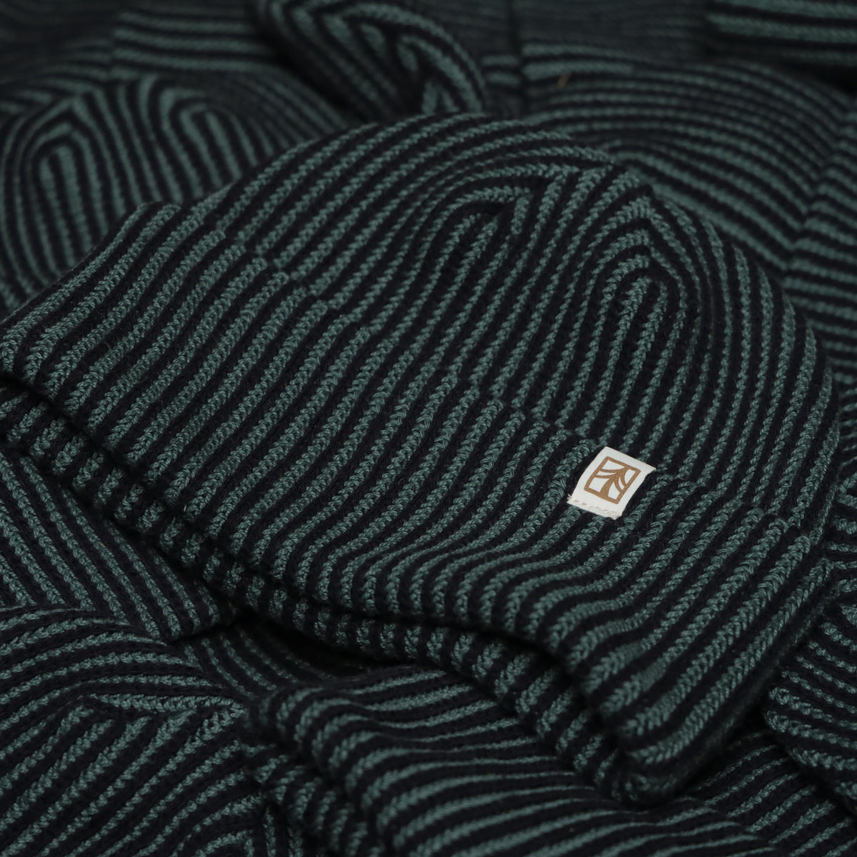 Rustek Recycled Cotton Stripe Beanie | Black/Juniper
