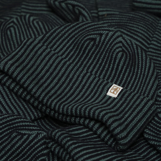 Rustek Recycled Cotton Stripe Beanie | Black/Juniper