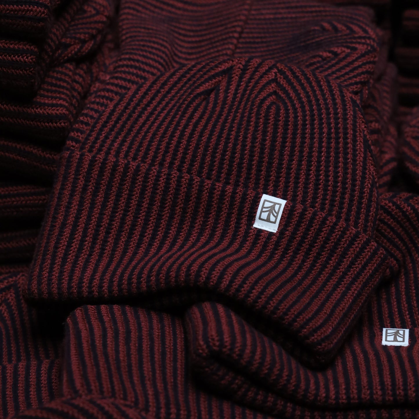 Rustek Recycled Cotton Stripe Beanie | Black/Merlot