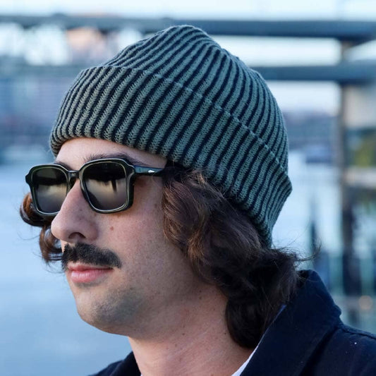 Rustek Recycled Cotton Beanie | Black/Olive Drab Stripe