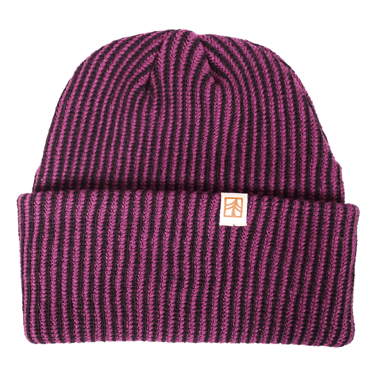 Rustek Recycled Cotton Stripe Beanie | Black/Eggplant