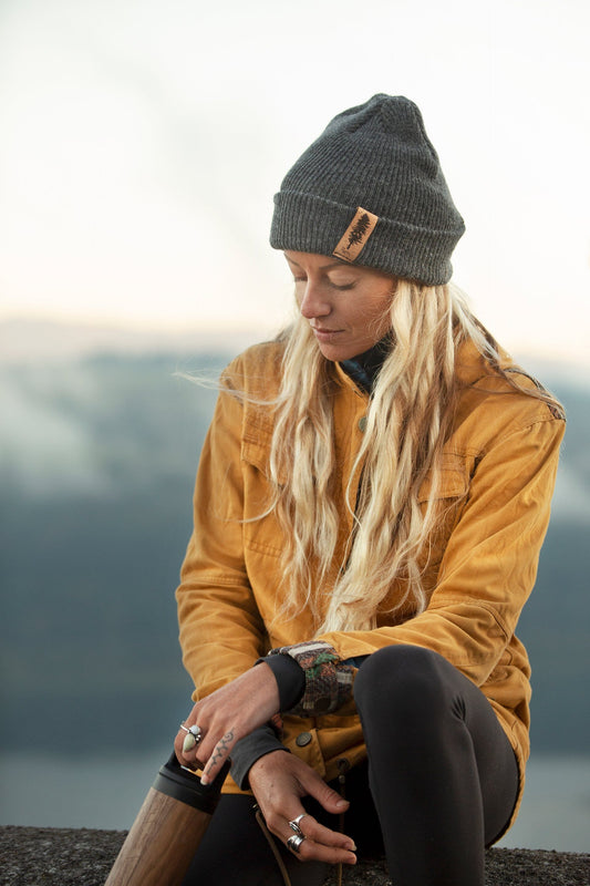 Doug Fir 100% Merino Wool + Cork Beanie | Charcoal