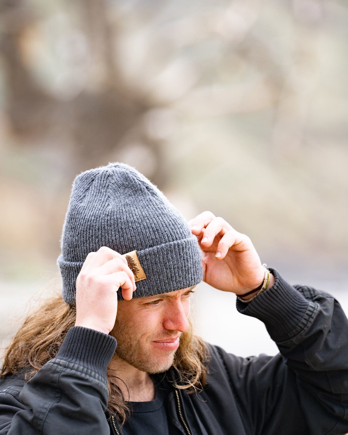 Doug Fir 100% Merino Wool + Cork Beanie | Charcoal