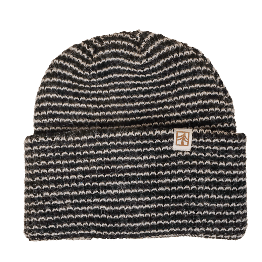 Rustek Alpaca Waffle Stripe Beanie | Black