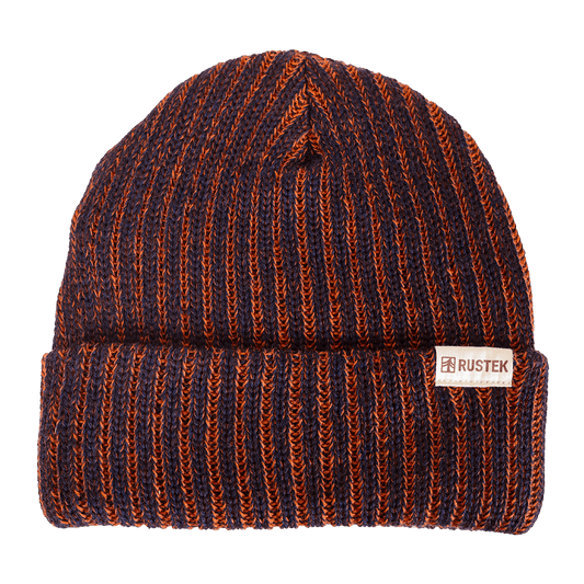 Rustek Double Rib 100% Merino Wool Beanie | Orange/Navy