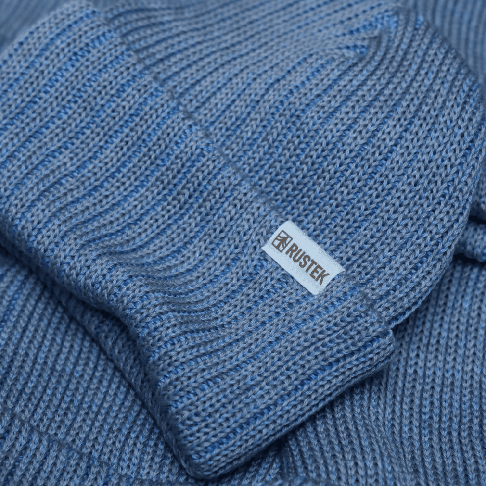 Rustek Double Rib 100% Merino Wool Beanie | Baby Blue/Gray Melange