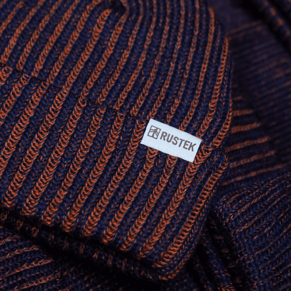 Rustek Double Rib 100% Merino Wool Beanie | Orange/Navy