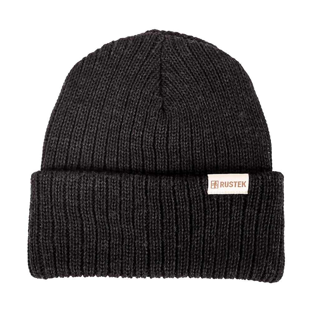 Double Rib 100% Merino Wool Beanie | Heather Black