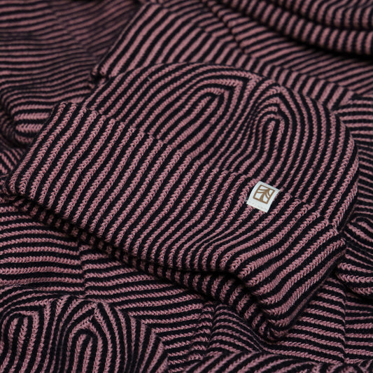 Rustek Recycled Cotton Stripe Beanie | Black/Dusty Pink