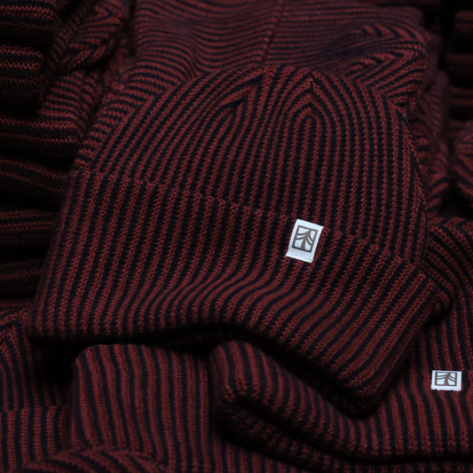 Rustek Recycled Cotton Stripe Beanie | Black/Merlot