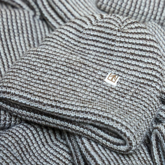Rustek Alpaca Waffle Stripe Beanie | Brown