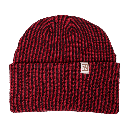 Rustek Recycled Cotton Stripe Beanie | Black/Merlot