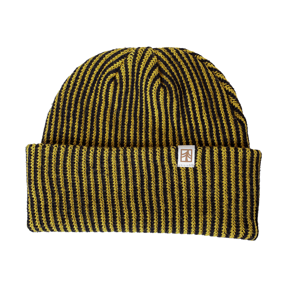 Rustek Recycled Cotton Stripe Beanie | Black/Yellow