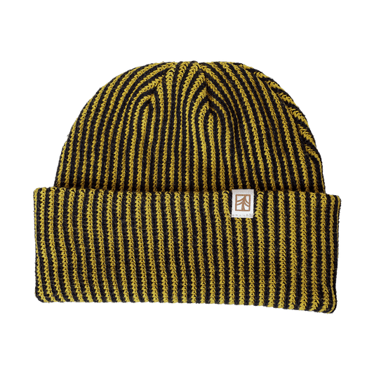 Rustek Recycled Cotton Stripe Beanie | Black/Yellow