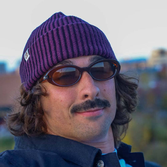 Rustek Recycled Cotton Stripe Beanie | Black/Eggplant