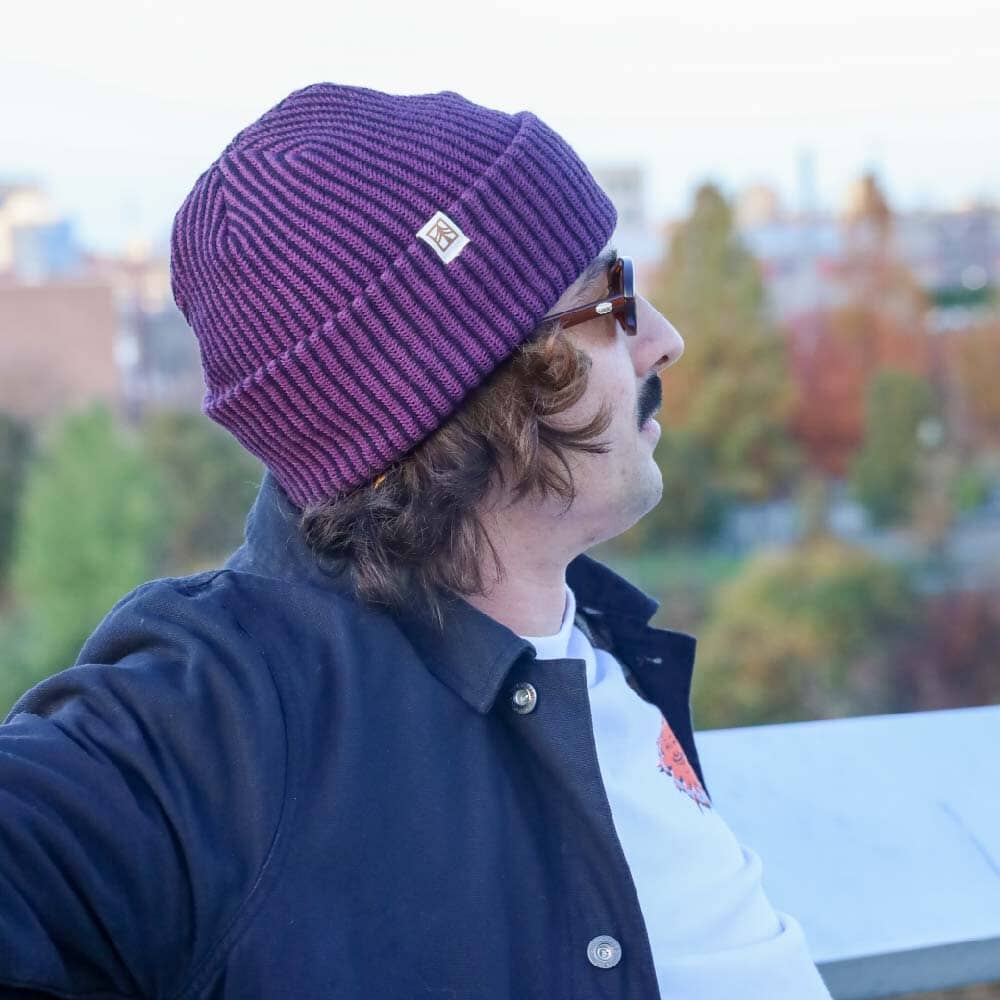 Rustek Recycled Cotton Stripe Beanie | Black/Eggplant