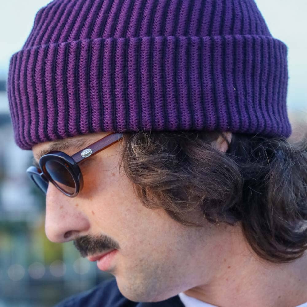 Rustek Recycled Cotton Stripe Beanie | Black/Eggplant