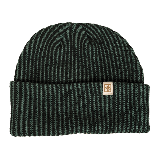 Rustek Recycled Cotton Stripe Beanie | Black/Juniper