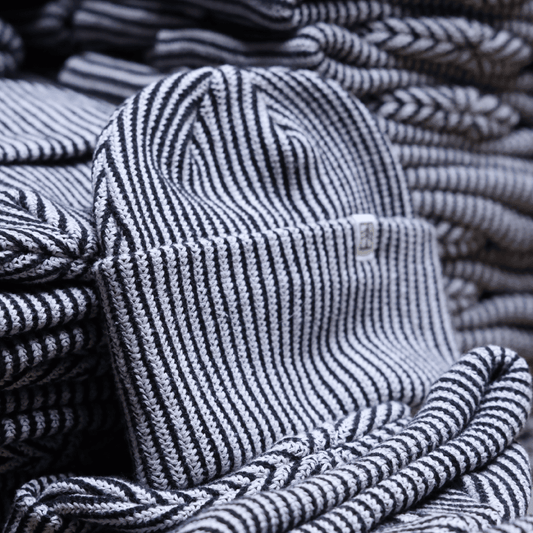 Rustek Recycled Cotton Stripe Beanie | Black/Lilac