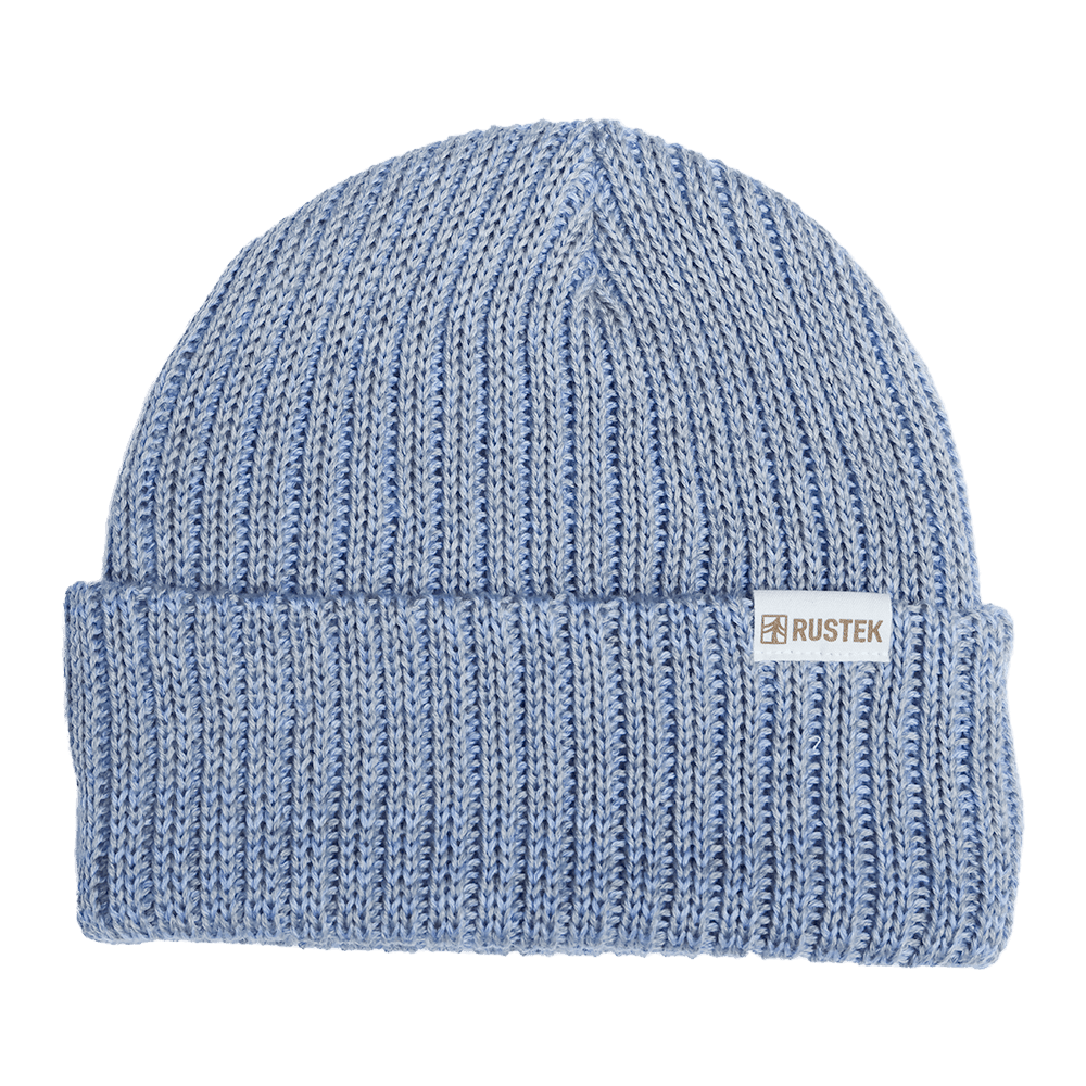 Rustek Double Rib 100% Merino Wool Beanie | Baby Blue/Gray Melange