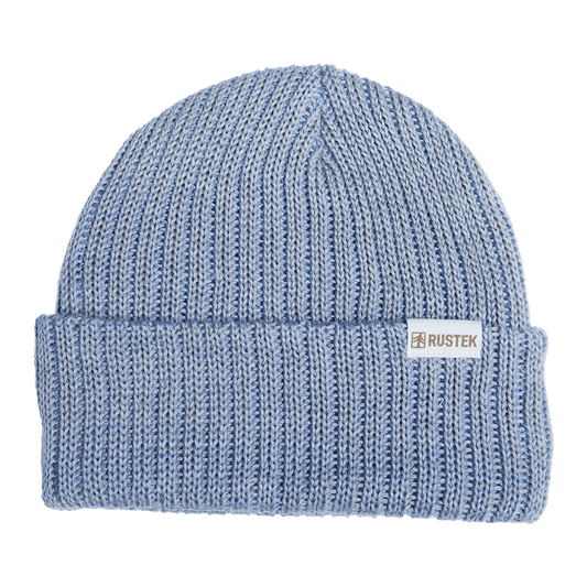 Rustek Double Rib 100% Merino Wool Beanie | Baby Blue/Gray Melange