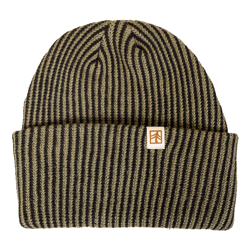 Rustek Recycled Cotton Beanie | Black/Olive Drab Stripe