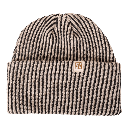 Rustek Recycled Cotton Stripe Beanie | Black/Khaki