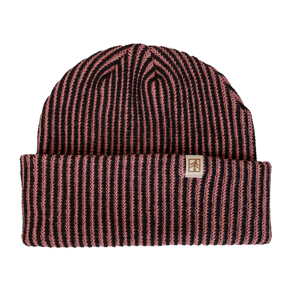 Rustek Recycled Cotton Stripe Beanie | Black/Dusty Pink