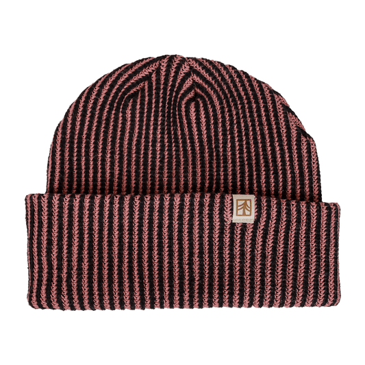 Rustek Recycled Cotton Stripe Beanie | Black/Dusty Pink